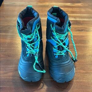 The North Face Black Blue and Teal Kids Snow Boots